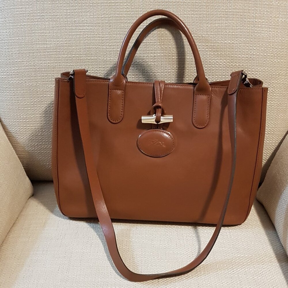 Vintage Longchamp Roseau  Leather Tote Bag with Removable Strap